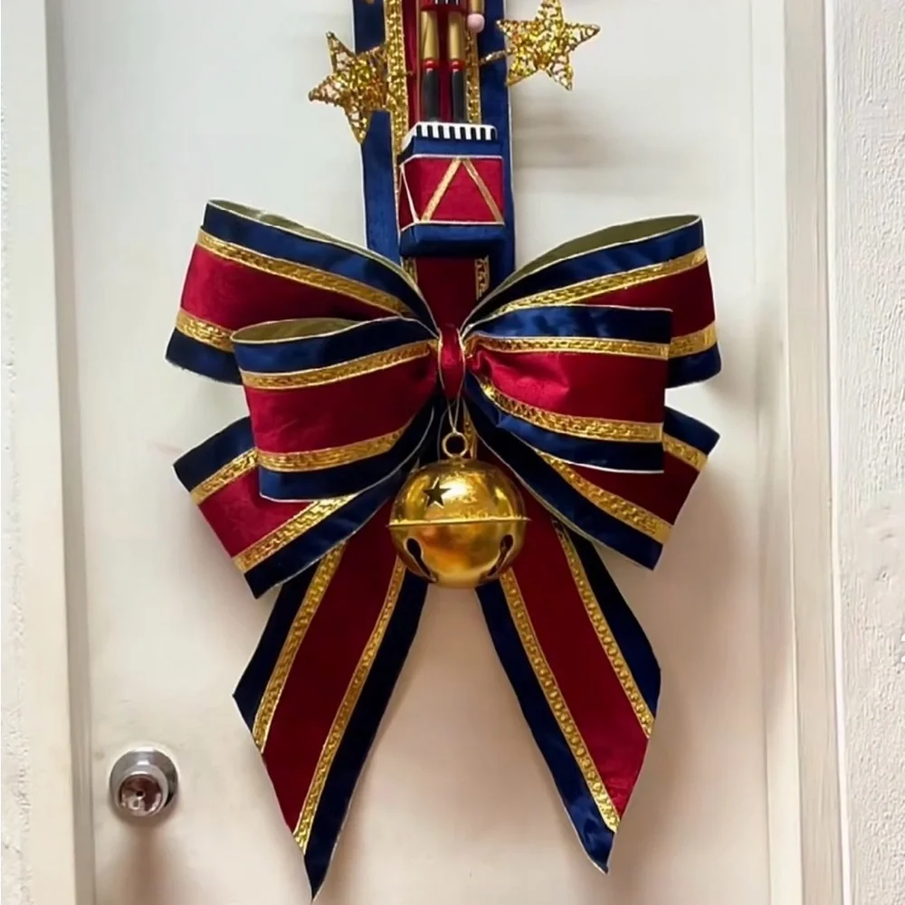 Festive over the door sided double hang holiday door decor wreath military style